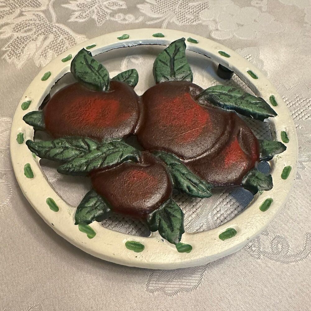 Cottagecore Cast Iron Apple Hot Plate Trivet Vintage 6” Diameter